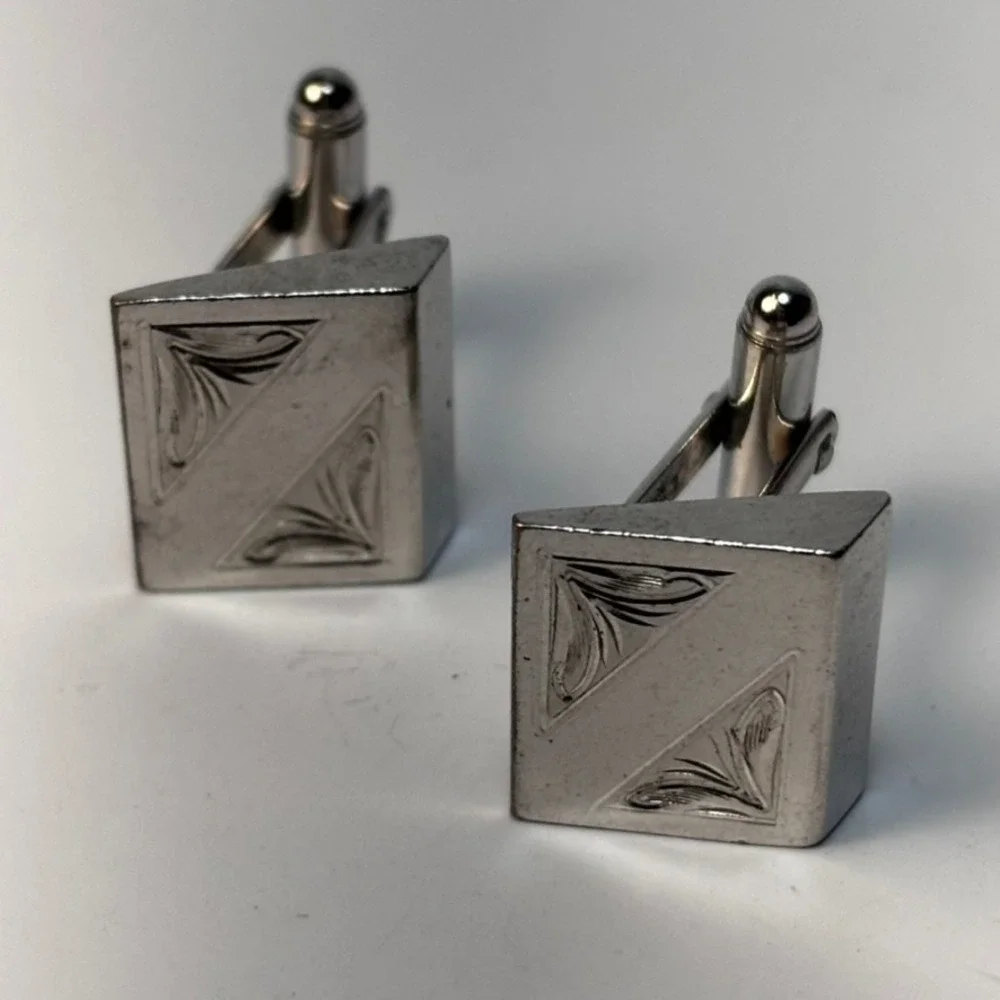 Vintage‎ Cuff Links Silver Tone Art Deco Decor